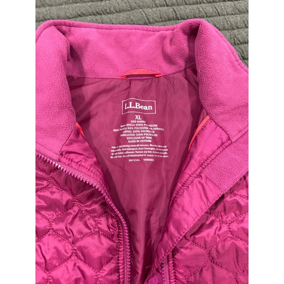 LL Bean Women's Lightweight Quilted Vest Size XL Dark Pink Fleece Collar - Picture 2 of 4
